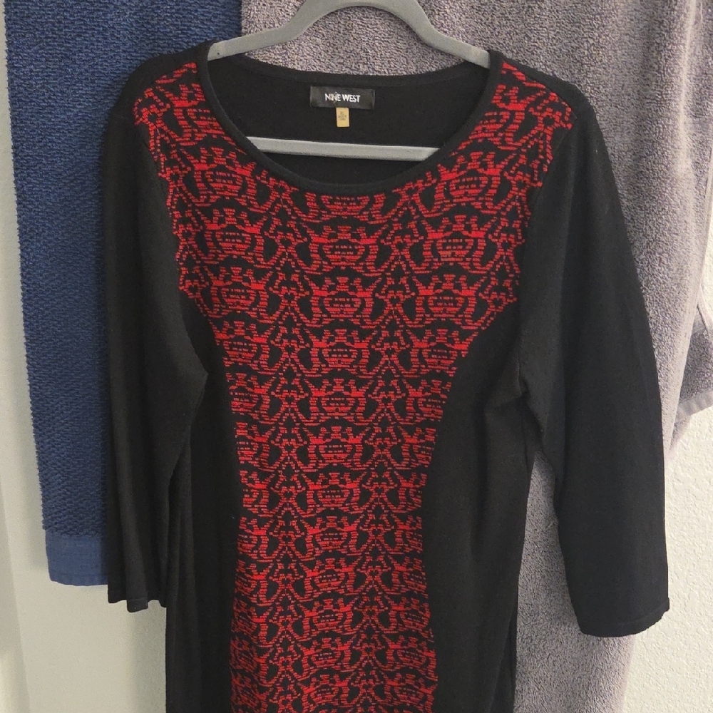 Nine West Black Dress with Red Pattern